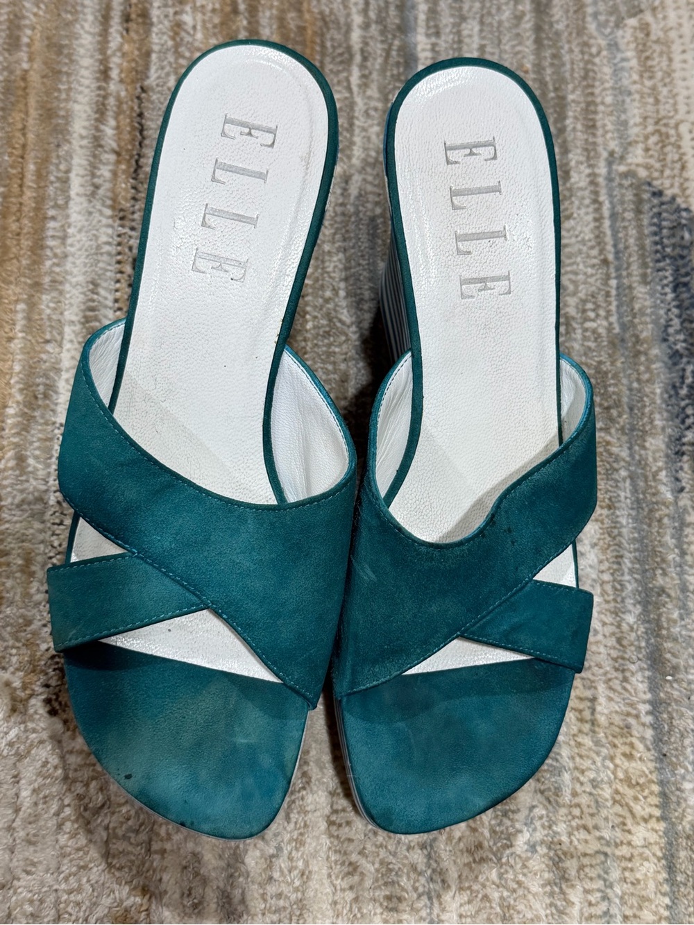 ELLE Teal Crisscross Suede Slide Mules